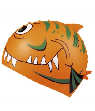 Детска плувна силиконова шапка BECO Shark, оранжева - Акула