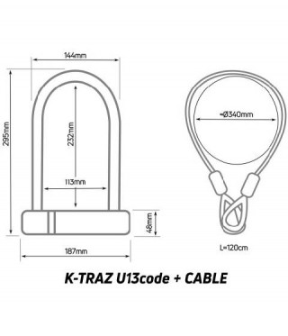 Комплект заключващо устройство ZEFAL K-Traz U13 Code + Стоманено въже (120 см)