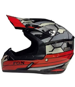 Мото каска FGN за Off-Road размер 57-58 см, цвят червен/сив