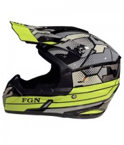 Мото каска FGN за Off-Road неоново зелено/сив